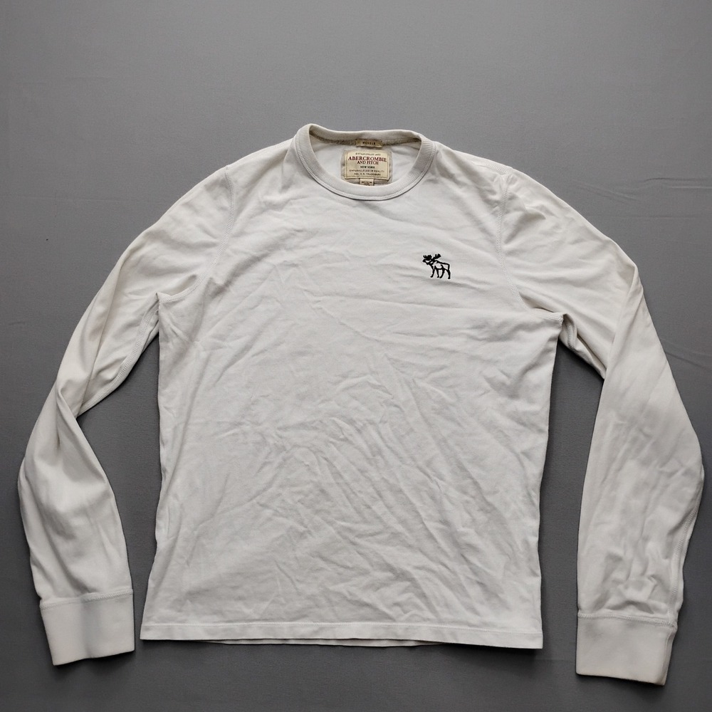 Abercrombie & Fitch Muscle Long Sleeve Shirt Mens XL White Embroidered Moose Tee